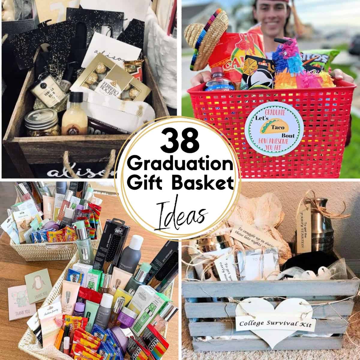 38 Graduation Gift Basket Ideas HOOP Collage Images