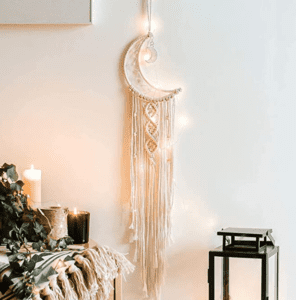 cheap apartment decor macrame and lights