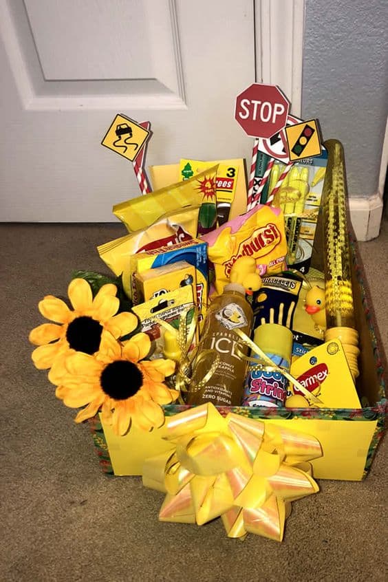 friend gift basket cute yellow sunshine basket