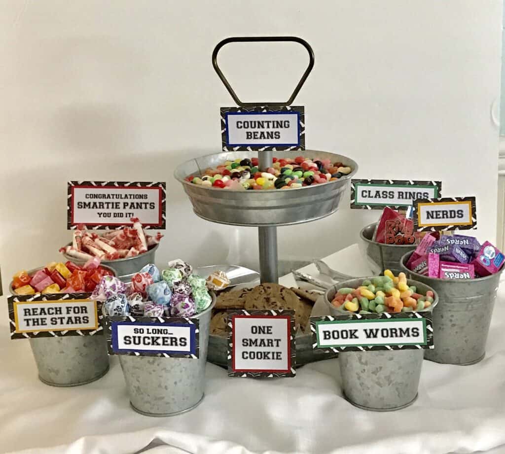 25 DIY Graduation Candy Table Ideas - Hairs Out of Place