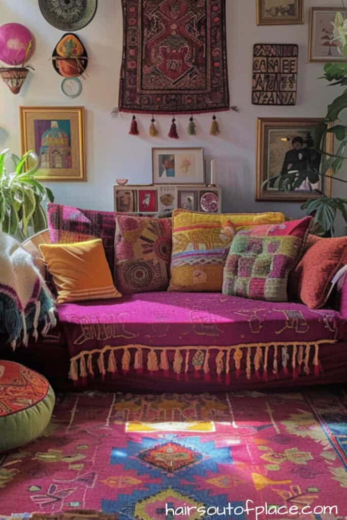 boho apartment decor 1 fun colorful pink couch and pillows