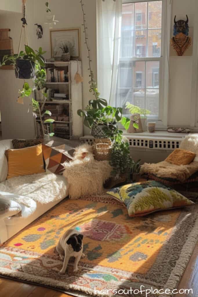 boho apartment decor 11 cozy living area with natura light and boho decor