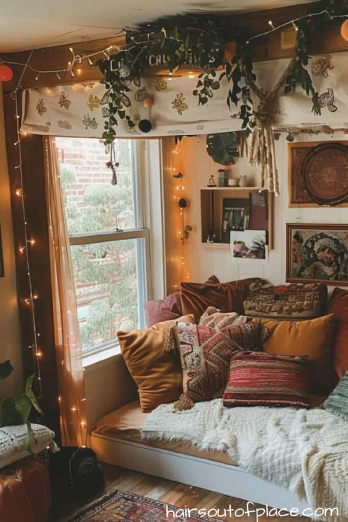 boho apartment decor 15 fairy lights around boho bed