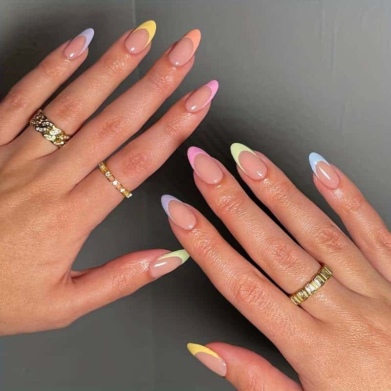 colorful tips short almond french nails cute fun nails