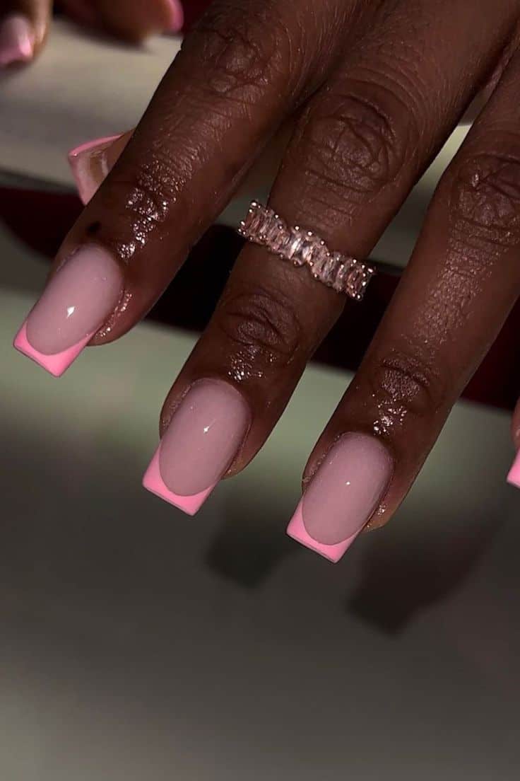 pink french tip nail beautiful simple nail