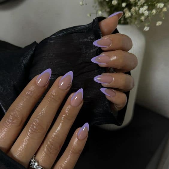 purple short nail french tip cute and simple design