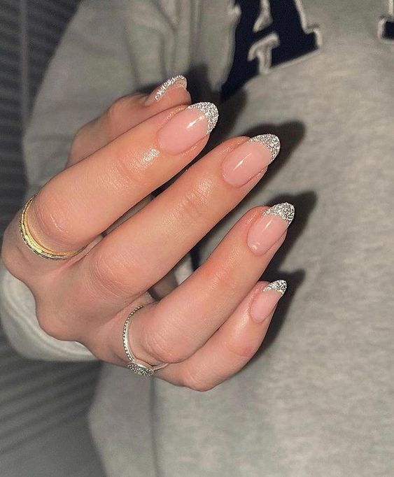 short french nail glitter tips cute and classy pretty vibe