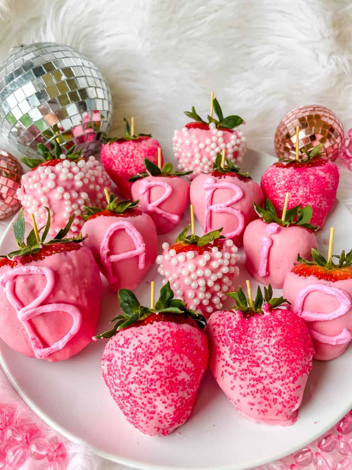 pink chocolate covered strawberries barbie
