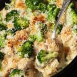 easy crock pot chicken divan in a black slow cooker