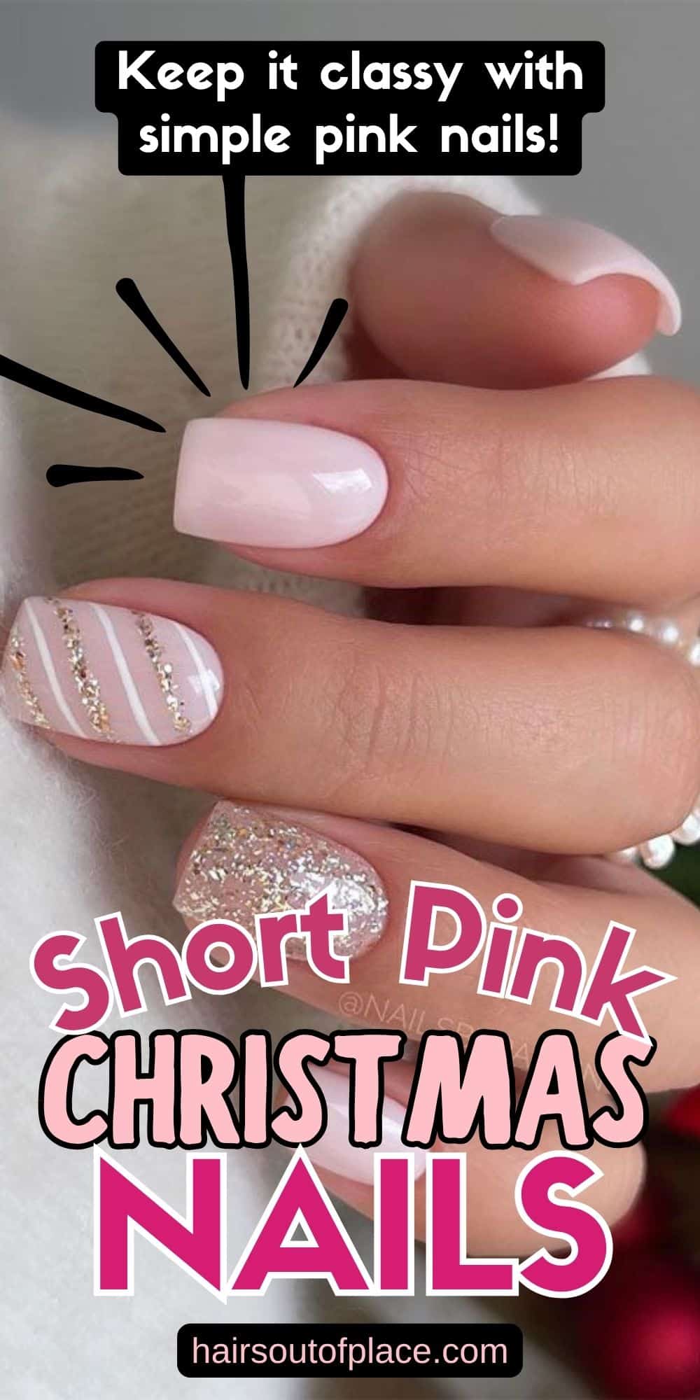23 Short Pink Christmas Nails Pinterest pin