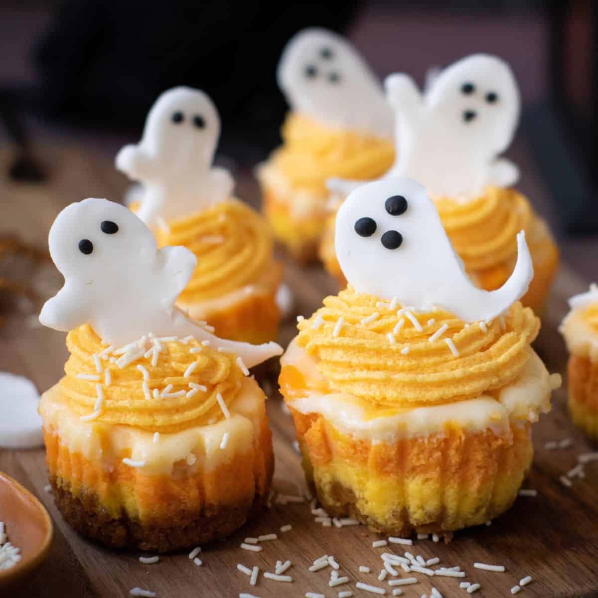 Halloween Candy Corn Mini Cheesecakes
