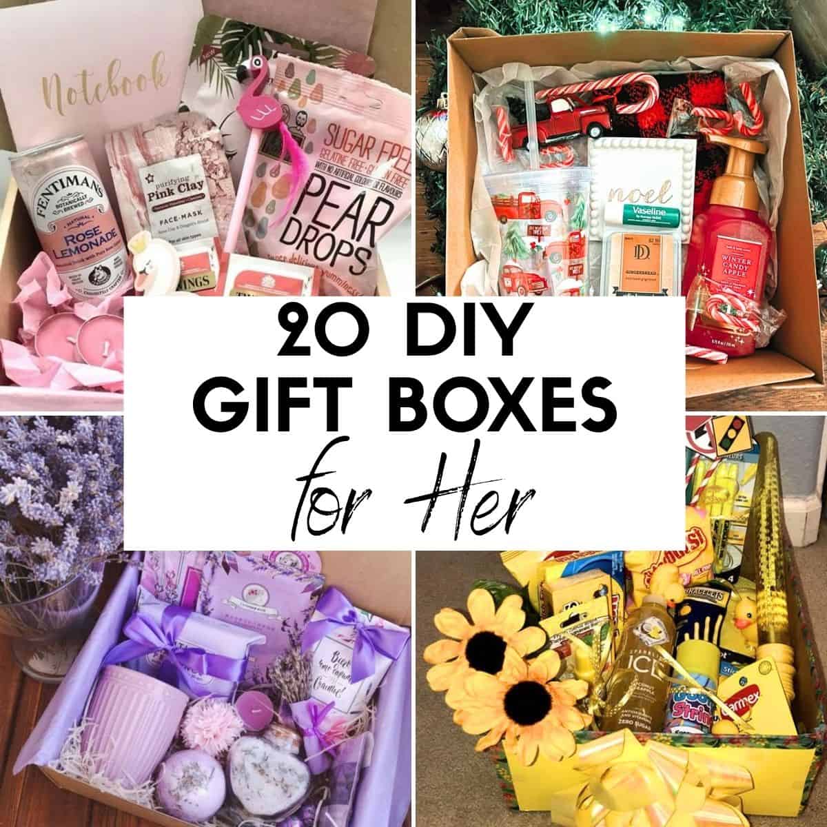 Pink gift box with beauty products, skincare, and candles, perfect for DIY gift boxes for women.