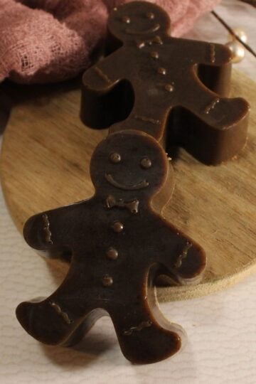Gingerbread Soap featured on a wooden circle block