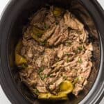 Mississippi Pork Roast in the slow cooker with pepperoncini peppers