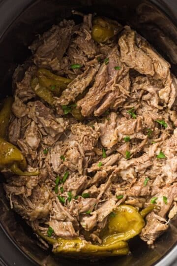 Mississippi Pork Roast in the slow cooker with pepperoncini peppers