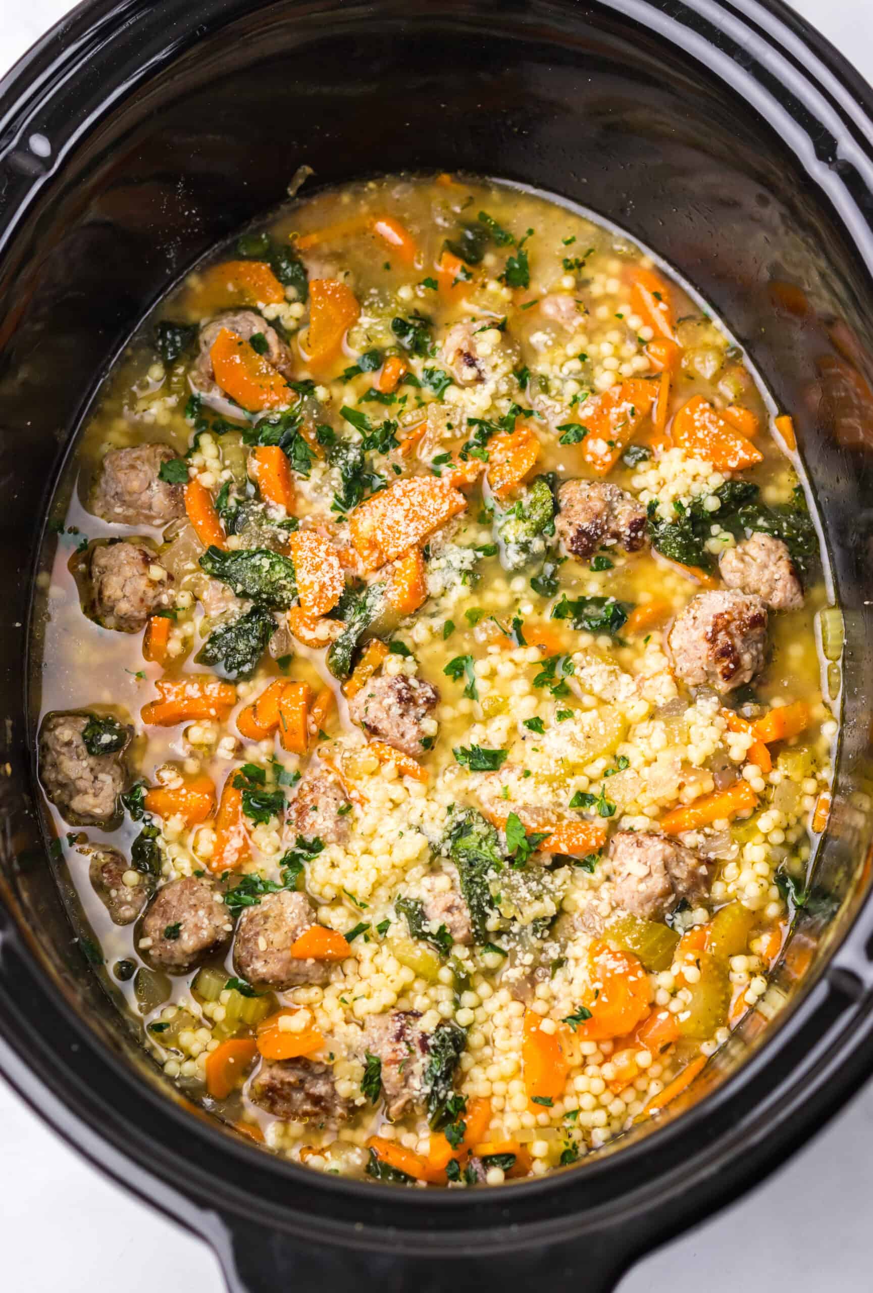 Slow Cooker Italian Wedding Soup being cooked in the crockpot