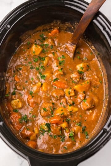 Root Beer Beef Stew in the slow cooker