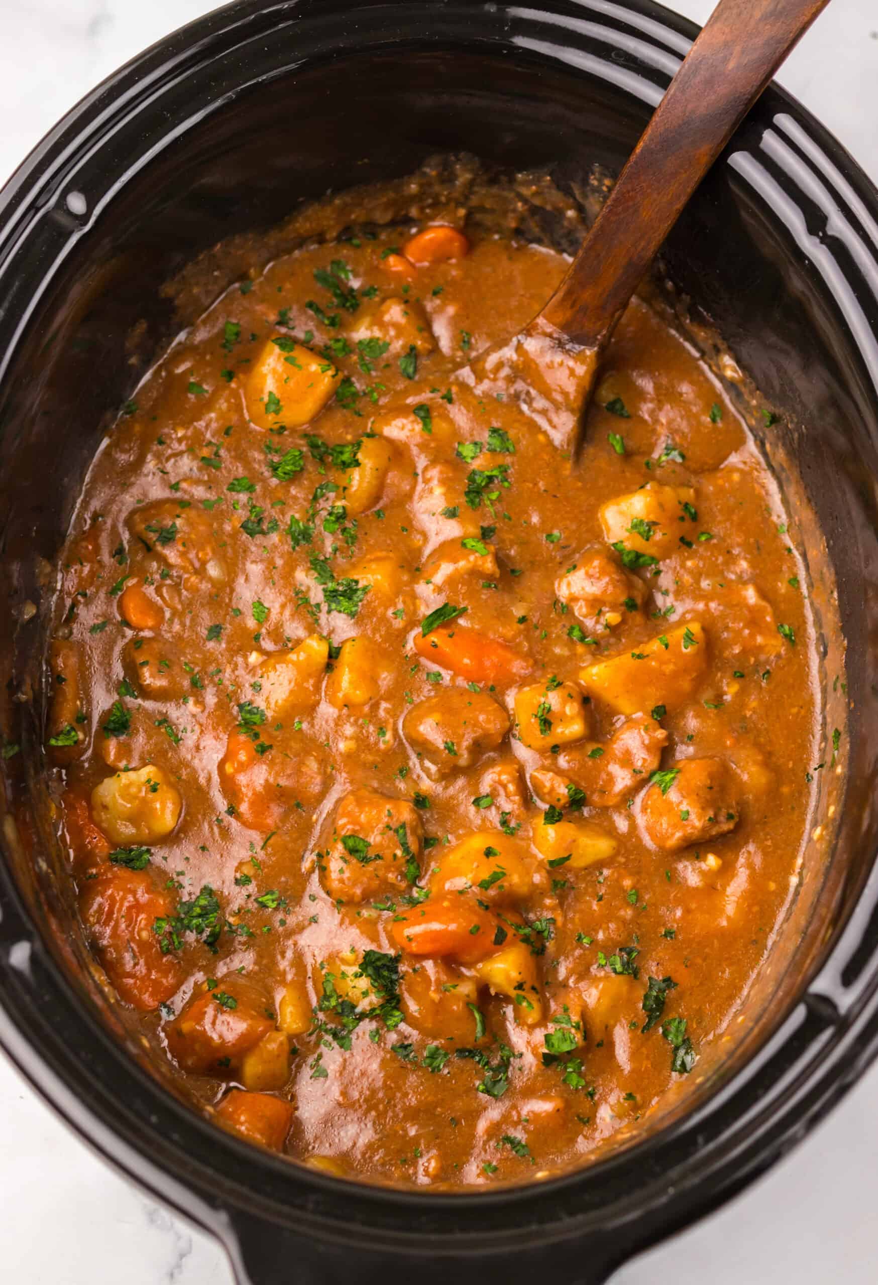 Root Beer Beef Stew in the slow cooker