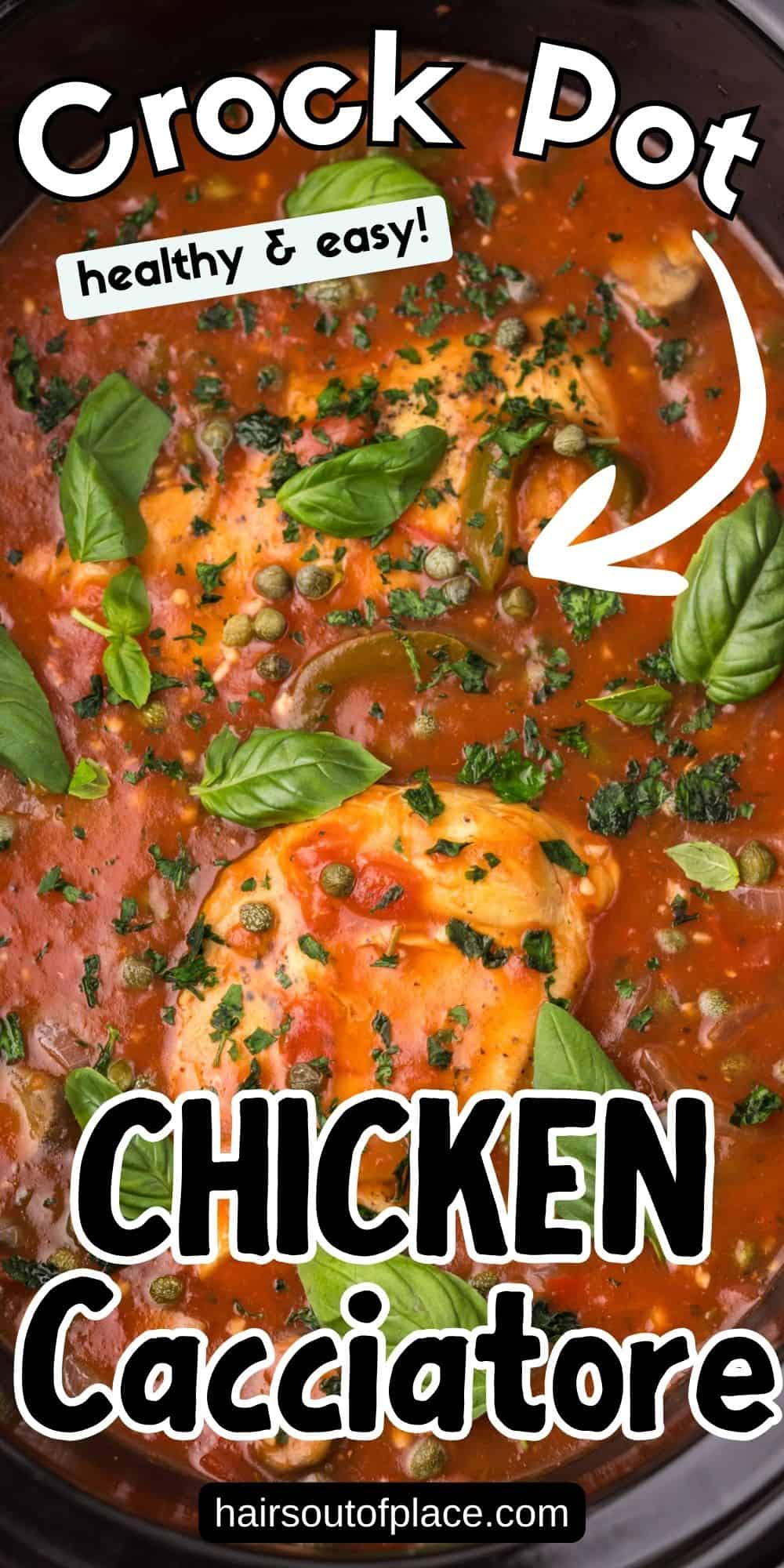 easy crockpot chicken cacciatore pin for social media