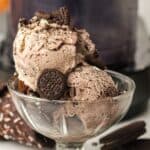 Cookies and Cream ice cream served in a clear glass bowl