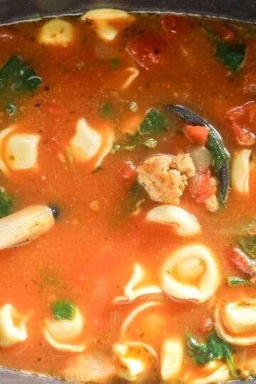 italian tortellini soup in a slow cooker