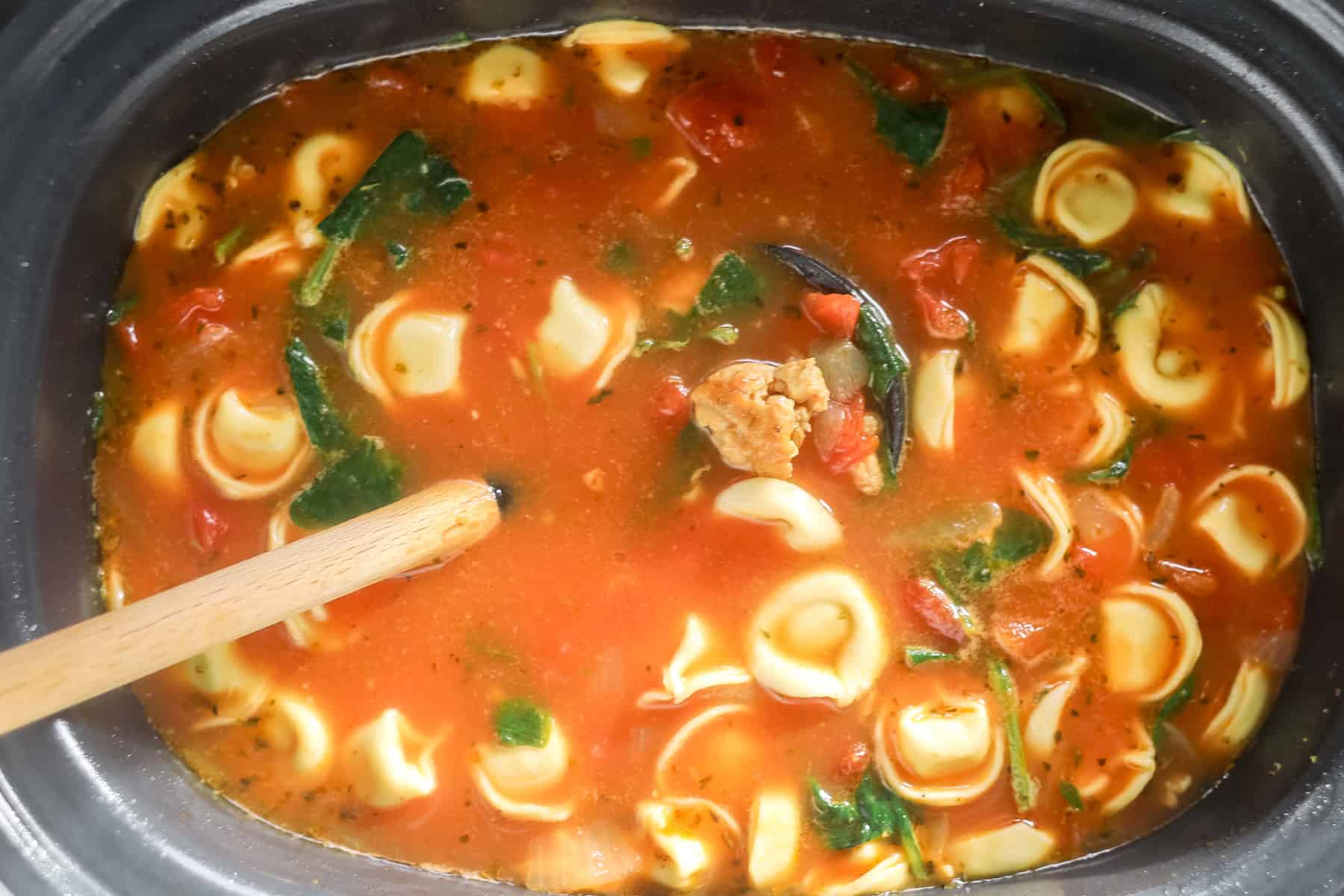 italian tortellini soup in a slow cooker