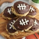 Cinnamon rolls shaped and decorated to look like footballs.