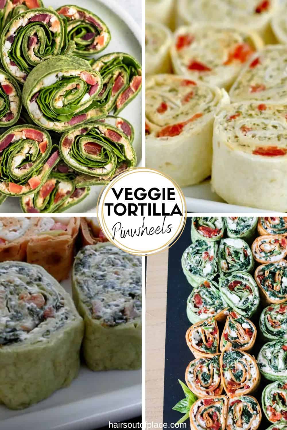 veggie tortilla pinwheels collage of recipe ideas