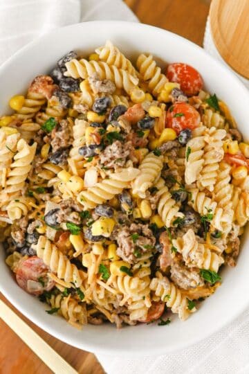 Cowboy Pasta Salad with Ground Beef