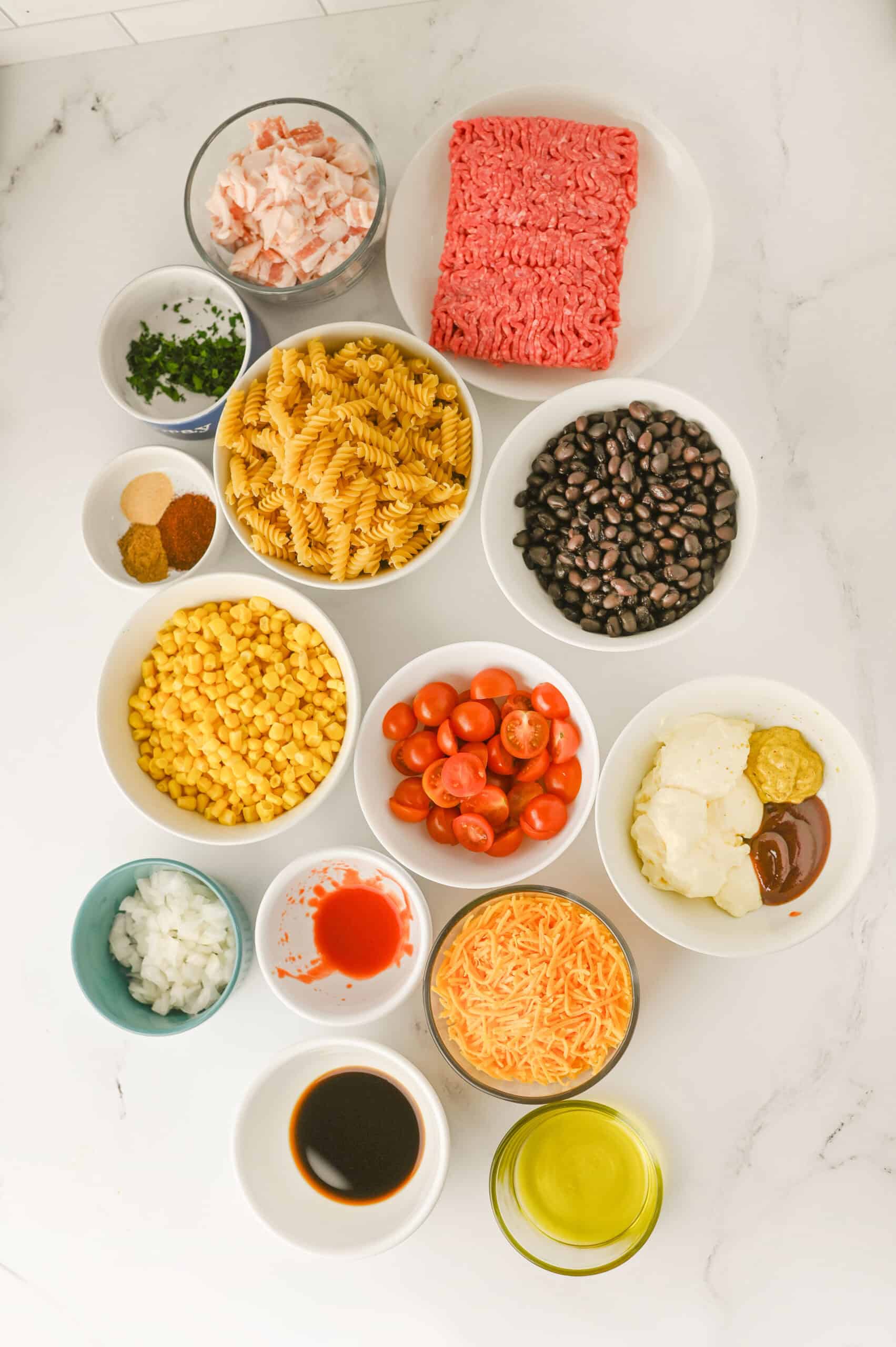 Cowboy Pasta Salad with Ground Beef
