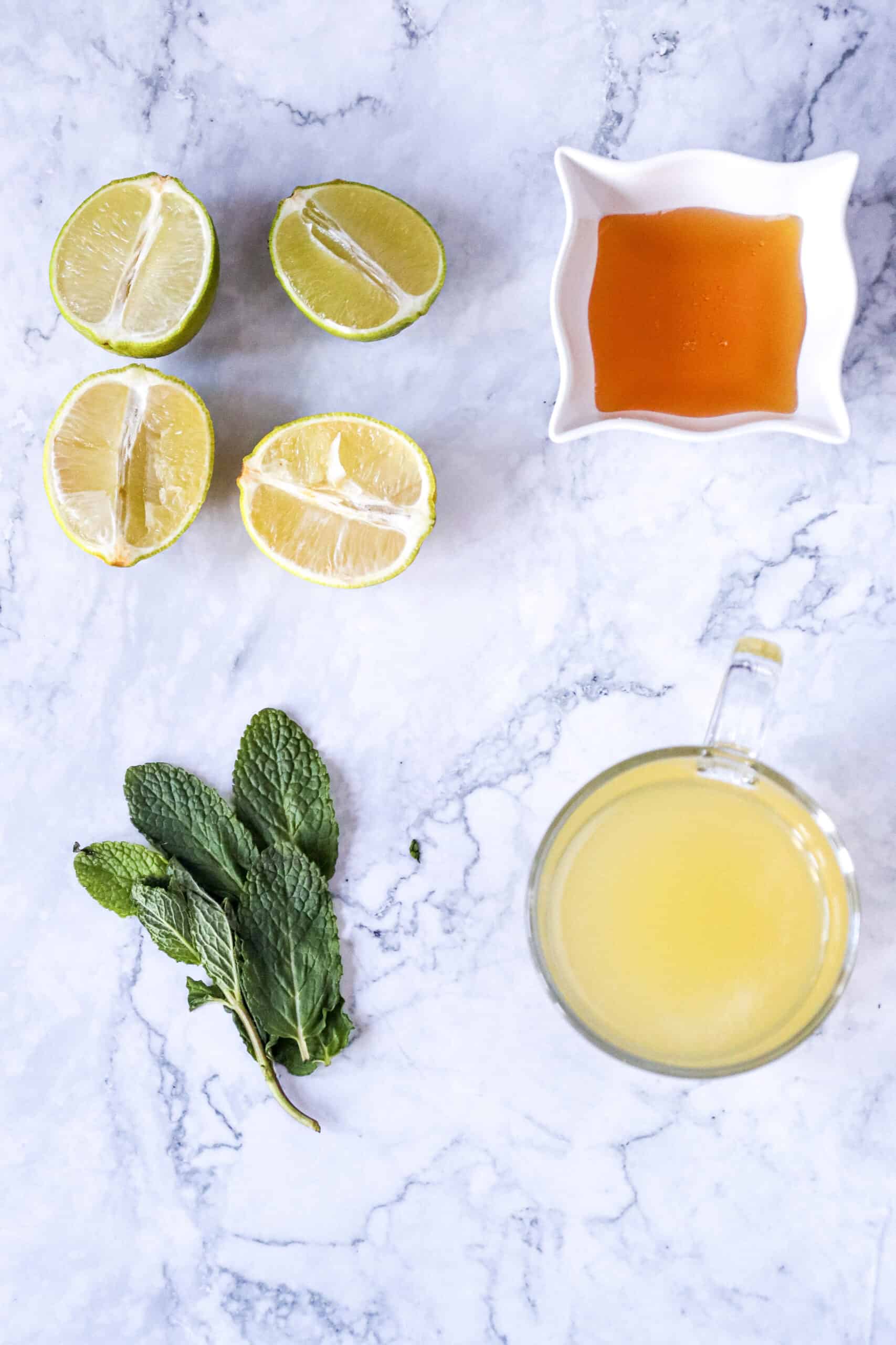 individual ingredients needed to make a virgin mojito mocktail
