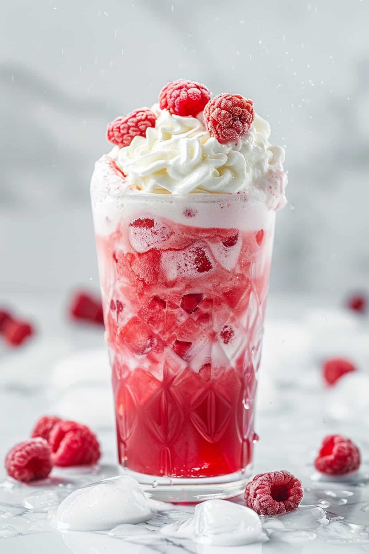 raspberry cream dirty soda on a white background