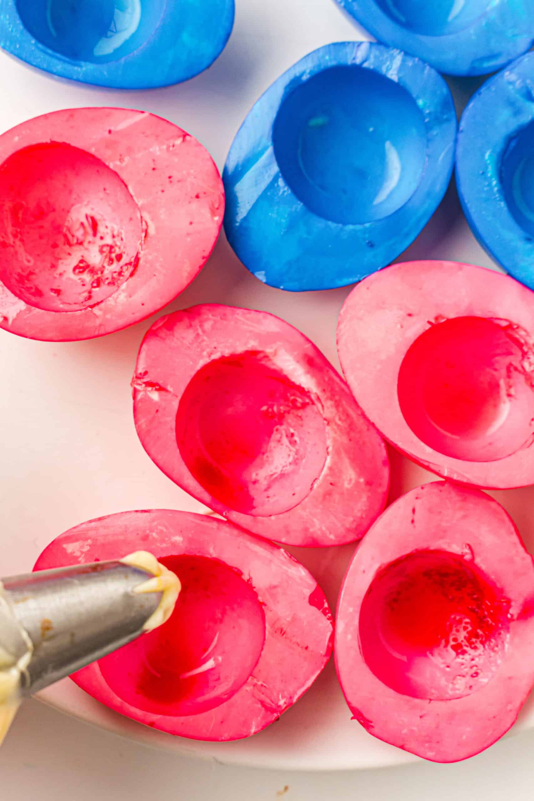 How to Make Red White and Blue Deviled Eggs