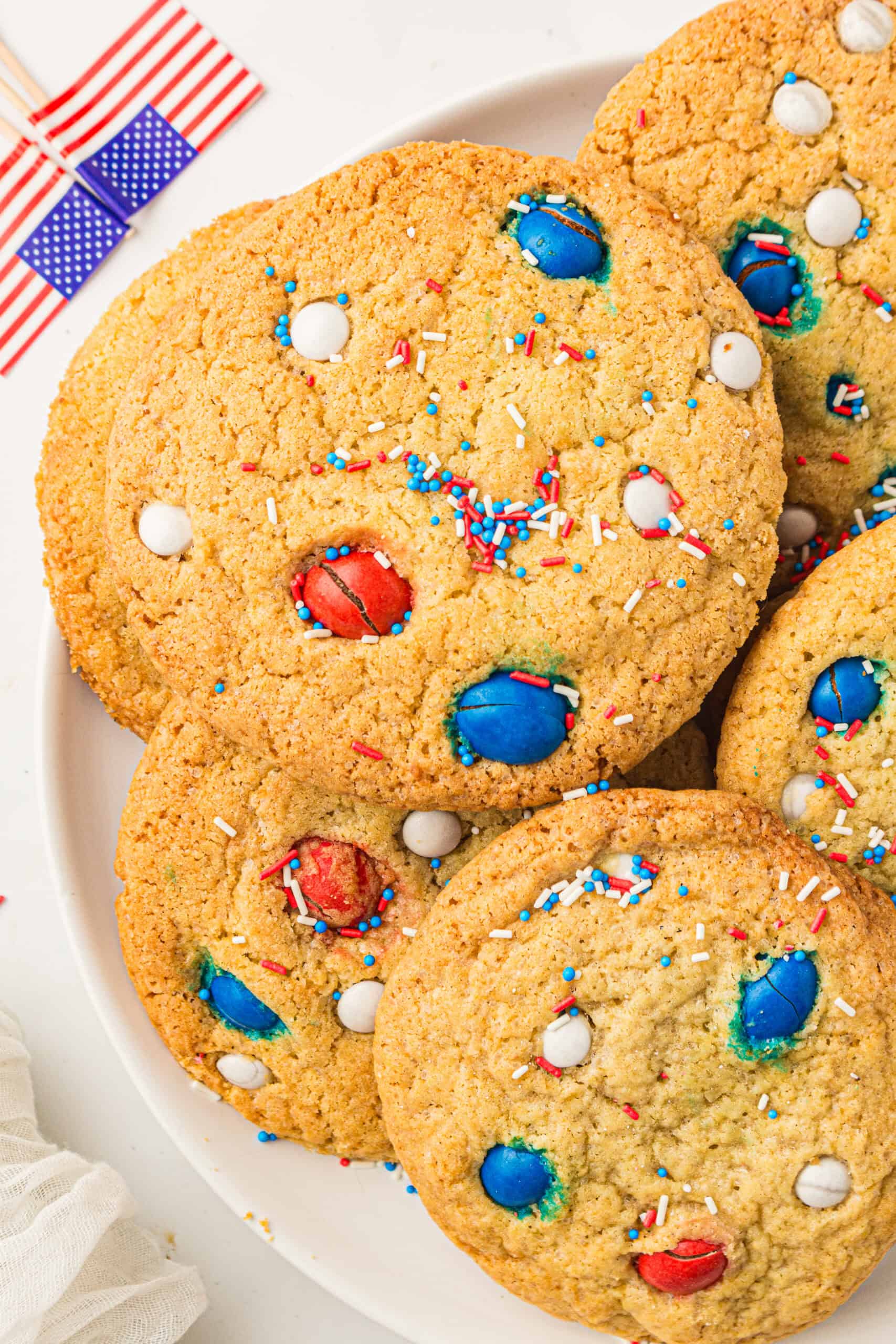 Red White and Blue Cookies with M&Ms and sprinkles
