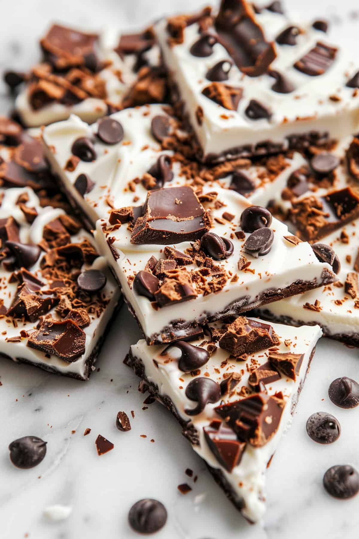 loaded brownie greek frozen yogurt bark on a cutting board