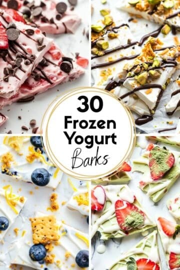 collage of greek frozen yogurt bark recipes