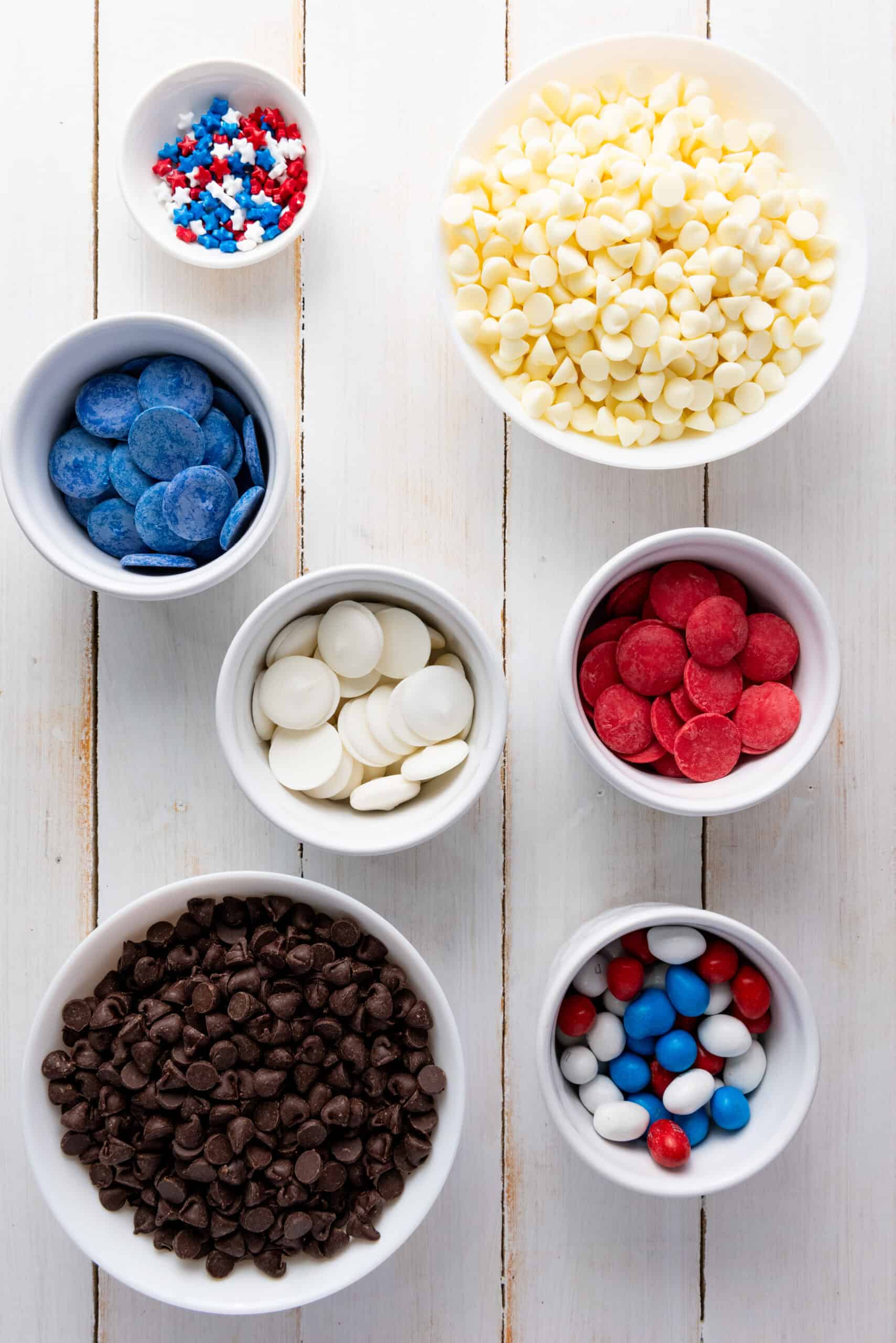 Red White and Blue Chocolate Bark Ingredients