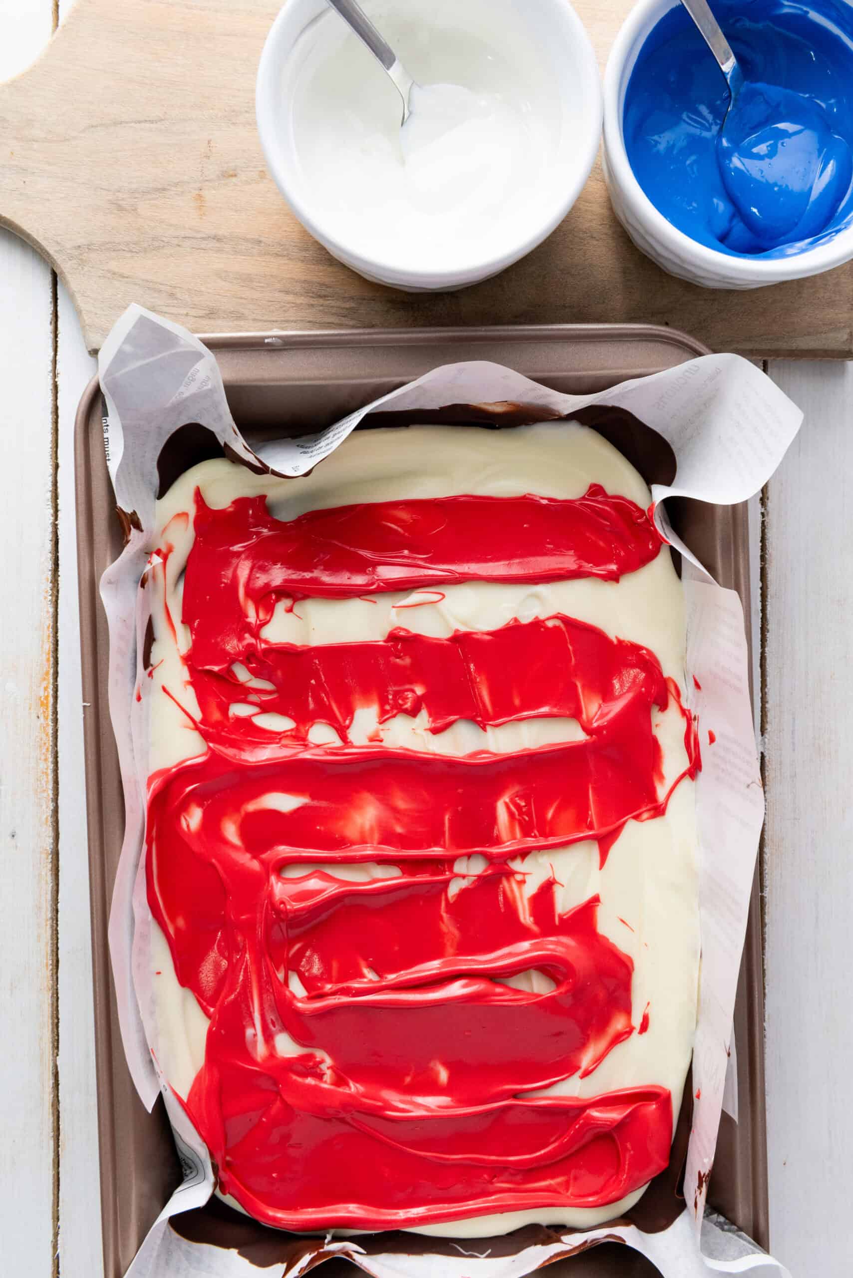 Red White and Blue Chocolate Bark Process