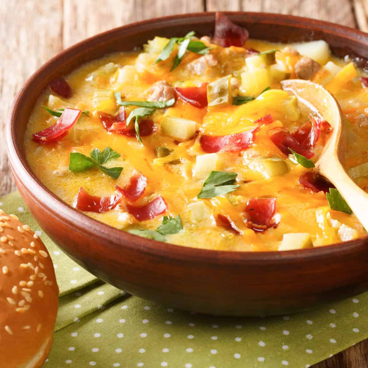 hamburger soup with bacon made in a slow cooker