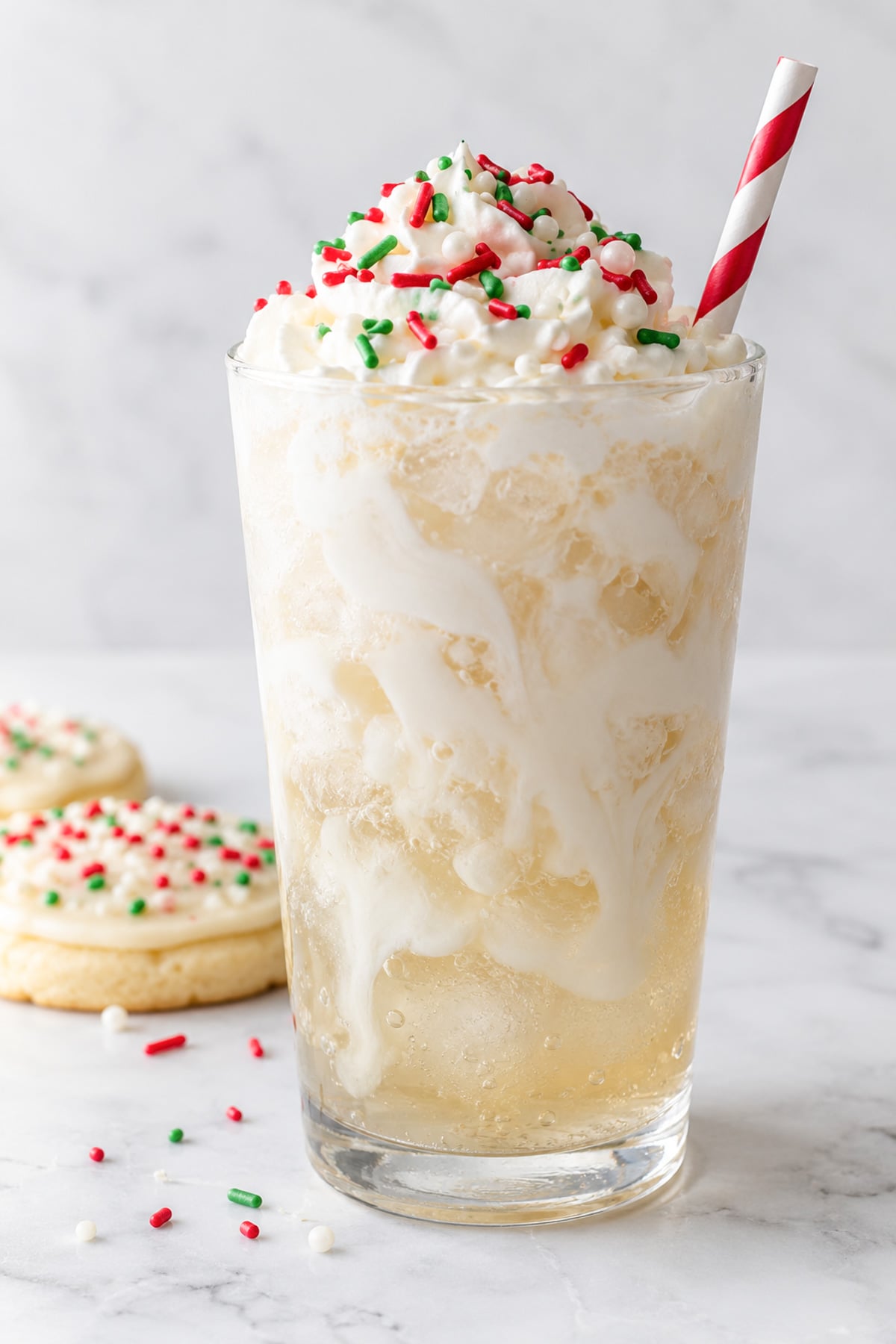 sugar cookie dirty soda on a marble background