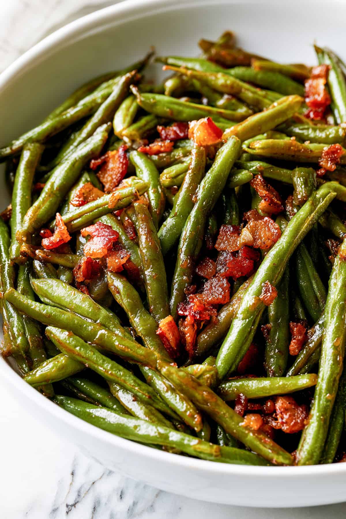 crack green beans with bacon and a brown sugar sauce for the holidays